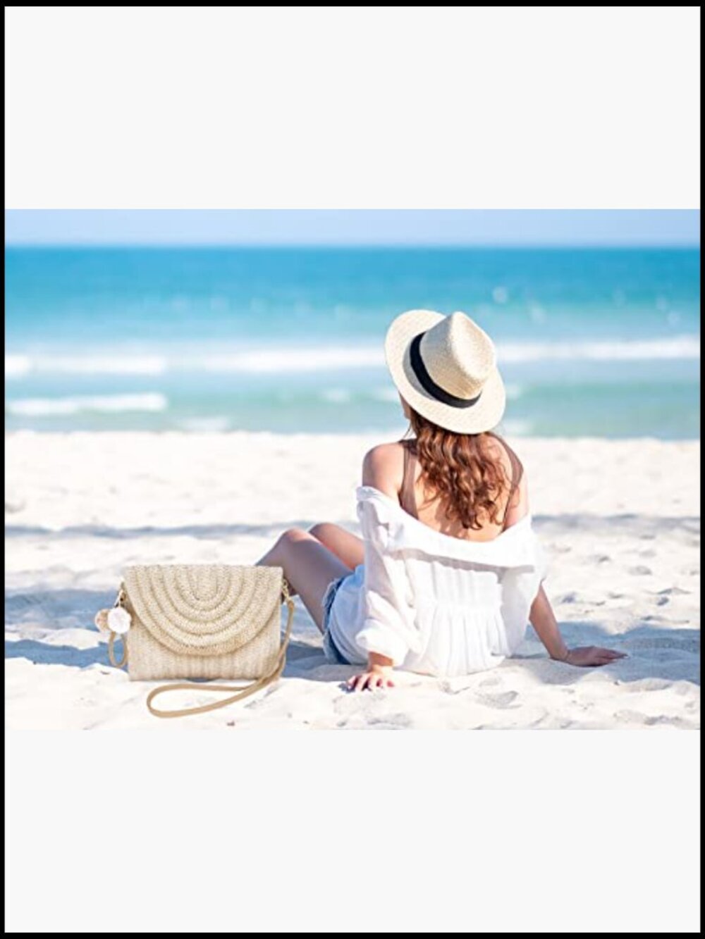 Woven Straw Clutch Bag Handmade Casual Beach Crossbody Shoulder Purse - Picture 2 of 7